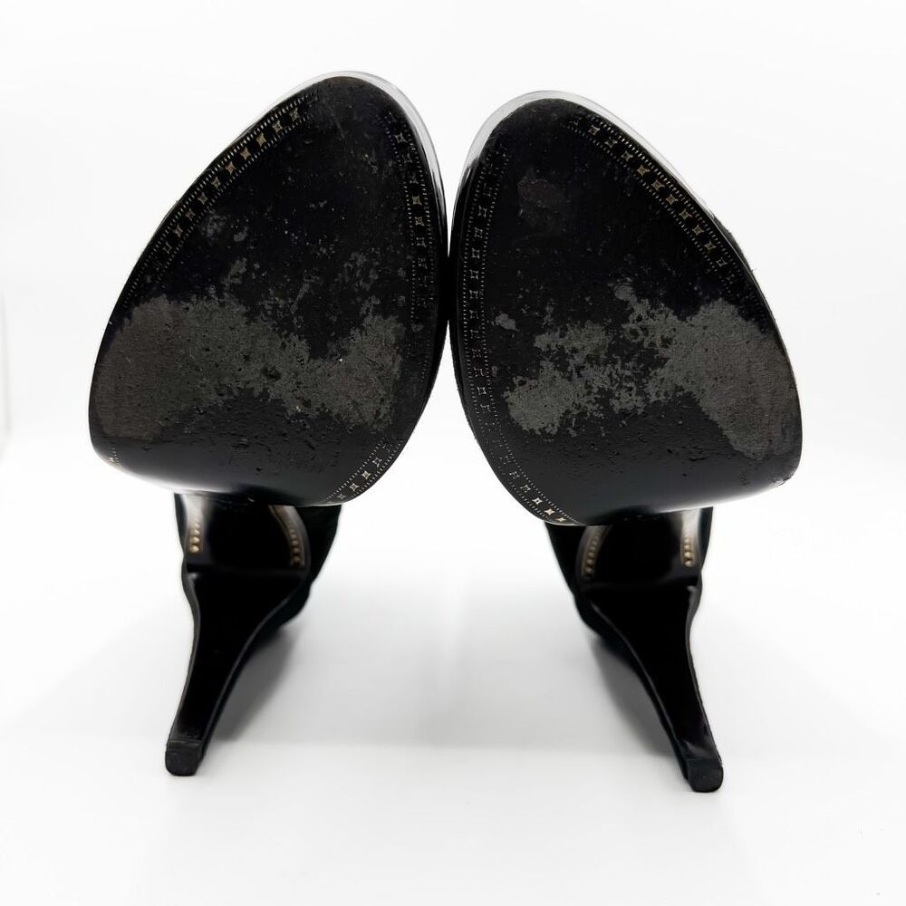 Chanel CC Cap Toe Black Suede Leather Ankle Boots Heels EU 39.5 - Picture 10 of 13